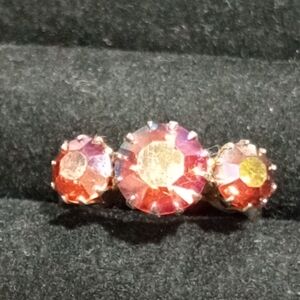 Vintage Gold Tone Ring with Fiery Red Aurora Borealis Ring Mid-Century Modern